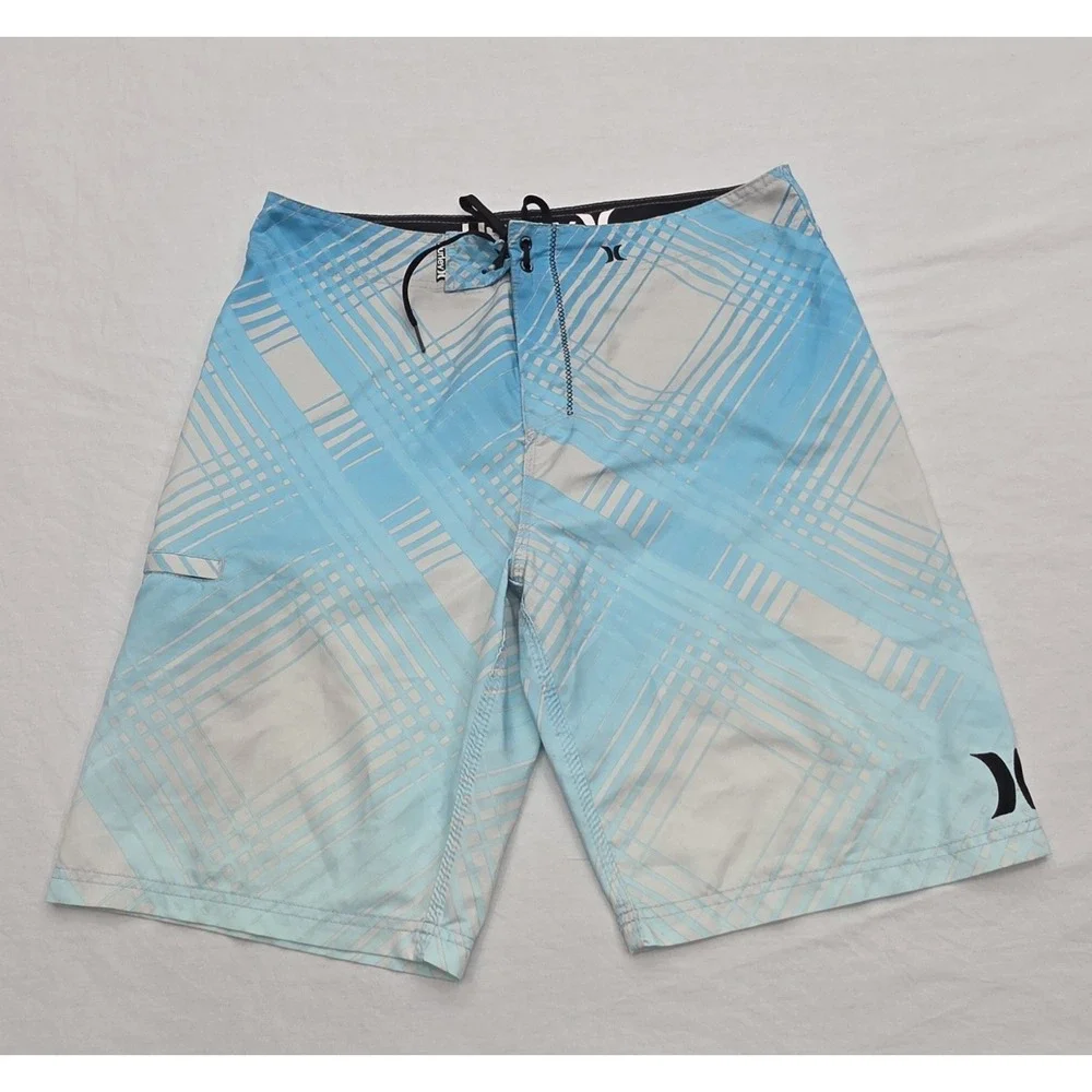 Hurley Blue White Striped Board Shorts Men's Size 34